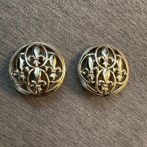 Vintage Signed Emmons Gold Tone Fleur-de-Lis Clip Earrings